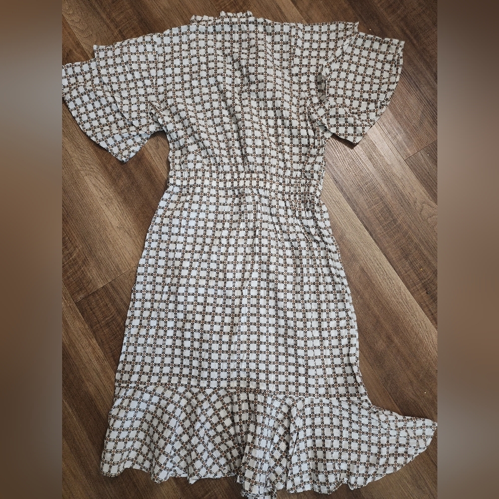 Munthe Cream Brown Ruffle Midi Dress Scandinavian Boho Chic - Picture 7 of 9